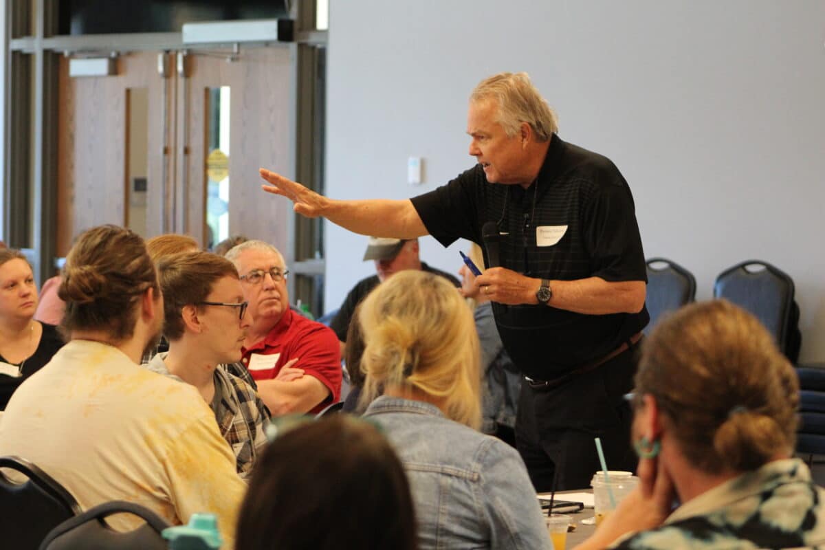 Tom Thibodeau, Professor of Servant Leadership at Viterbo University speaking to HCO staff